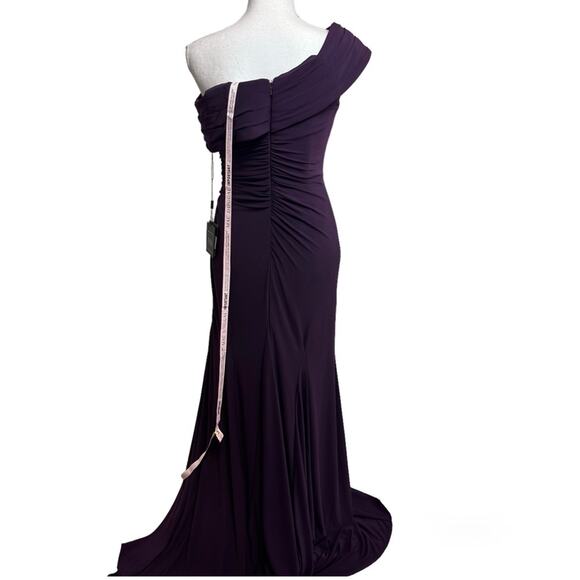 IEENA FOR MAC DUGGAL FOLD OVER ONE SHOULDER GOWN WOMEN DEEP PURPLE SIZE 2 NEW - Picture 5 of 12